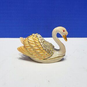 Vintage Swan Trinket Box with Sparkly Rhinestones